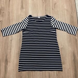 Women’s J. Crew Navy/White Striped 3/4  Sleeve Midi Dress 97% Cotton Size M EUC